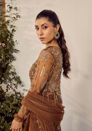 Mocha Mousse Sharara Set by Parul Gandhi available on Indiaspopup.com