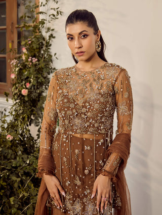 Mocha Mousse Sharara Set by Parul Gandhi available on Indiaspopup.com