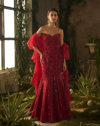 Ignessa red gown and dupatta