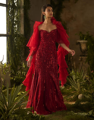 Ignessa red gown and dupatta