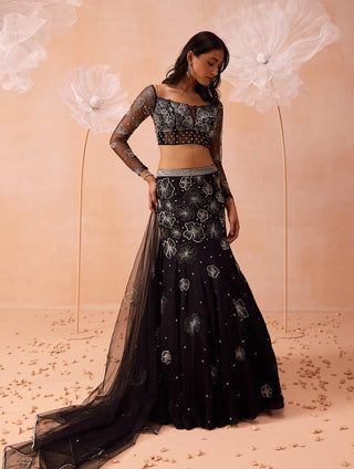 Black Blossom Lehenga Set by Parul Gandhi available on Indiaspopup.com