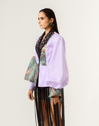 Siddhant Aggarwal-Patched Embroidered Lilac Blazer-INDIASPOPUP.COM