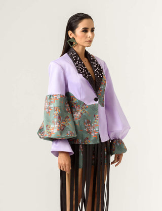 Siddhant Aggarwal-Patched Embroidered Lilac Blazer-INDIASPOPUP.COM