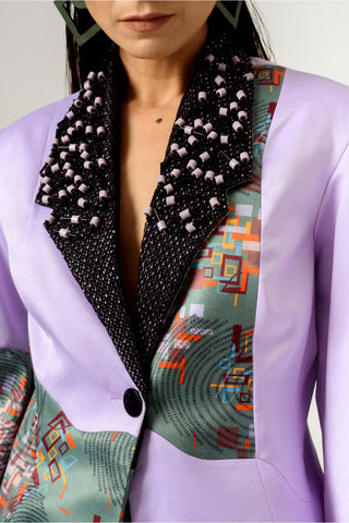 Siddhant Aggarwal-Patched Embroidered Lilac Blazer-INDIASPOPUP.COM