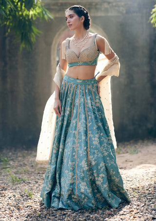 Paulmi & Harsh-Ice Blue Jacquard Lehenga Set-INDIASPOPUP.COM