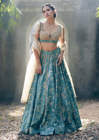 Paulmi & Harsh-Ice Blue Jacquard Lehenga Set-INDIASPOPUP.COM