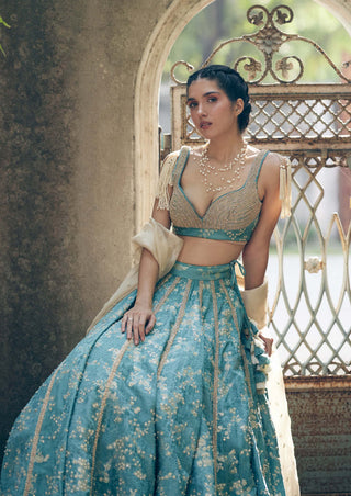 Paulmi & Harsh-Ice Blue Jacquard Lehenga Set-INDIASPOPUP.COM