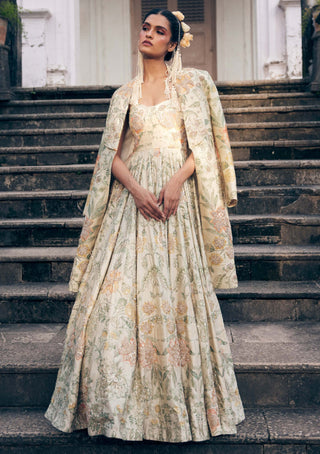 Paulmi & Harsh-Ivory Orange Floral Anarkali And Jacket-INDIASPOPUP.COM