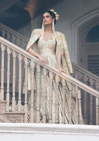 Paulmi & Harsh-Ivory Orange Floral Anarkali And Jacket-INDIASPOPUP.COM