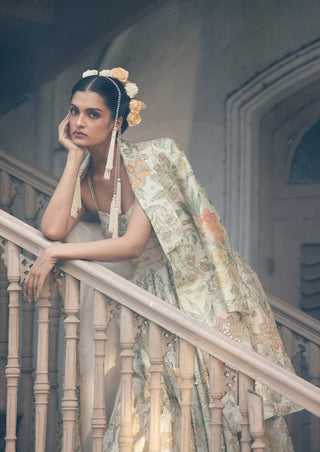 Paulmi & Harsh-Ivory Orange Floral Anarkali And Jacket-INDIASPOPUP.COM