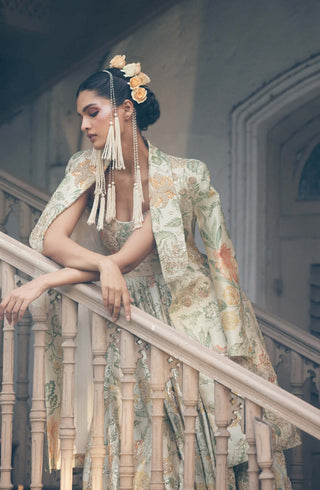 Paulmi & Harsh-Ivory Orange Floral Anarkali And Jacket-INDIASPOPUP.COM