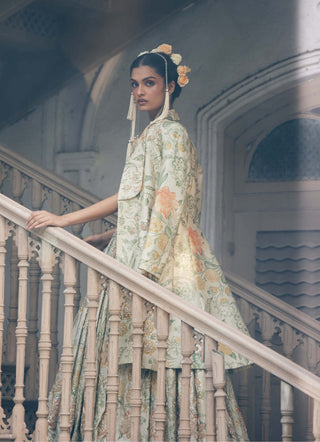 Paulmi & Harsh-Ivory Orange Floral Anarkali And Jacket-INDIASPOPUP.COM
