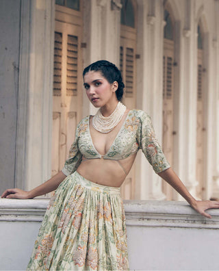 Paulmi & Harsh-Ivory Orange Floral Printed Lehenga Set-INDIASPOPUP.COM
