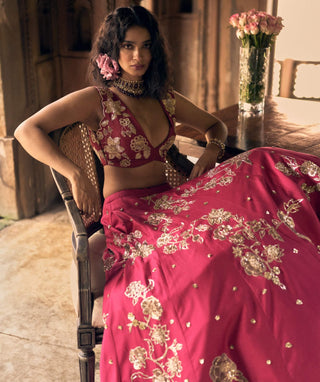 Rani Pink Embroidery Lehenga Set by Paulmi & Harsh available on Indiaspopup.com