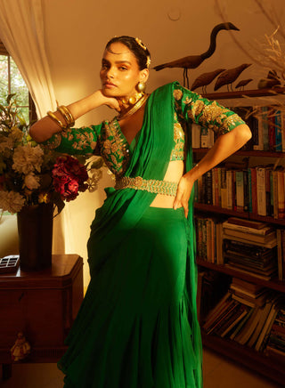 Paulmi & Harsh-Emerald Green Organza Sari Set-INDIASPOPUP.COM