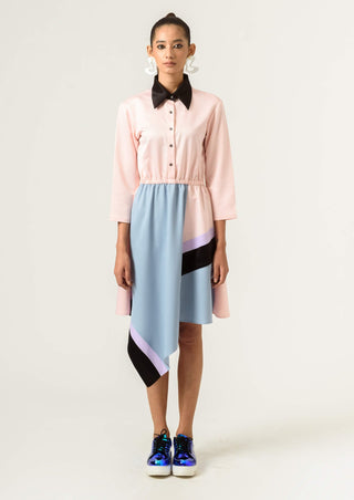 Siddhant Aggarwal-Peach Blue High Low Fitted Dress-INDIASPOPUP.COM