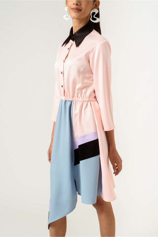 Siddhant Aggarwal-Peach Blue High Low Fitted Dress-INDIASPOPUP.COM