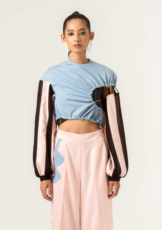 Siddhant Aggarwal-Peach Blue Long Sleeve Top-INDIASPOPUP.COM