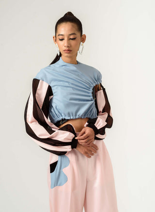 Siddhant Aggarwal-Peach Blue Long Sleeve Top-INDIASPOPUP.COM