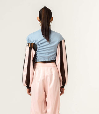 Siddhant Aggarwal-Peach Blue Long Sleeve Top-INDIASPOPUP.COM