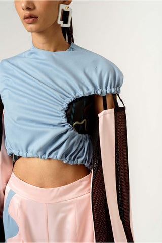 Siddhant Aggarwal-Peach Blue Long Sleeve Top-INDIASPOPUP.COM