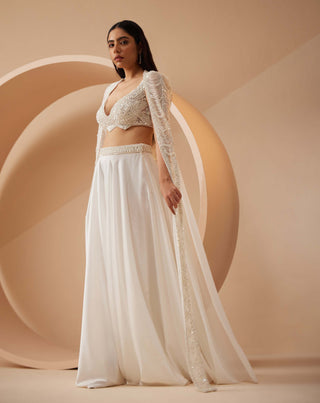 Roqa-Pearl White Cape And Skirt Set-INDIASPOPUP.COM