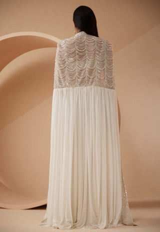 Roqa-Pearl White Cape And Skirt Set-INDIASPOPUP.COM