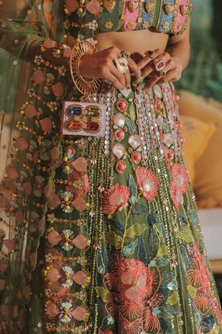 Papa Don'T Preach By Shubhika-Moss Green Embroidered Lehenga Set-INDIASPOPUP.COM