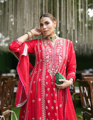 Gopi Vaid-Red Misu Anarkali Set-INDIASPOPUP.COM