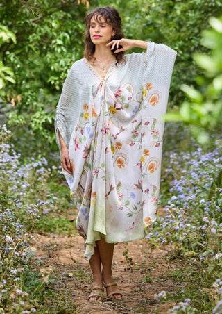 Lagoon Silk Satin Kaftan by Pozruh, available on Indiaspopup.com