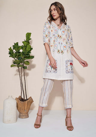 Pozruh-Magpie Ivory Tunic And Trouser-INDIASPOPUP.COM