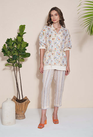 Pozruh-Roseate Ivory Top And Trouser Set-INDIASPOPUP.COM