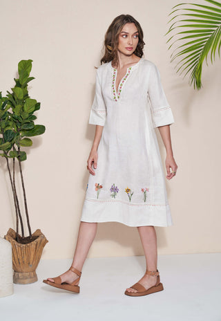 Pozruh-Pelican White Midi Dress-INDIASPOPUP.COM