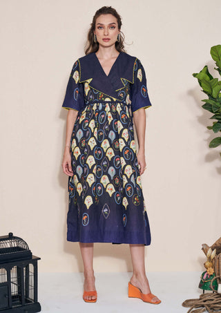 Pozruh-Stellar Jay Blue Collared Dress-INDIASPOPUP.COM