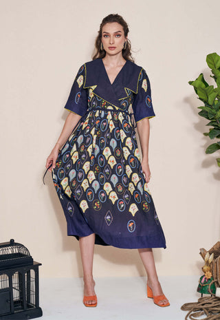 Pozruh-Stellar Jay Blue Collared Dress-INDIASPOPUP.COM