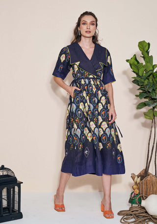 Pozruh-Stellar Jay Blue Collared Dress-INDIASPOPUP.COM