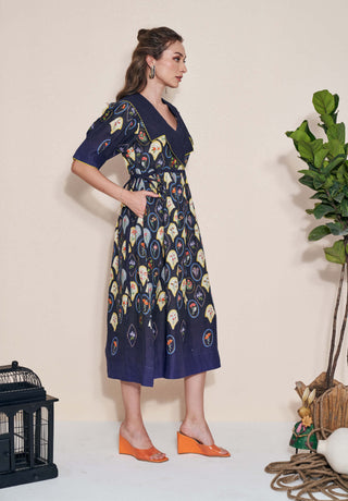 Pozruh-Stellar Jay Blue Collared Dress-INDIASPOPUP.COM