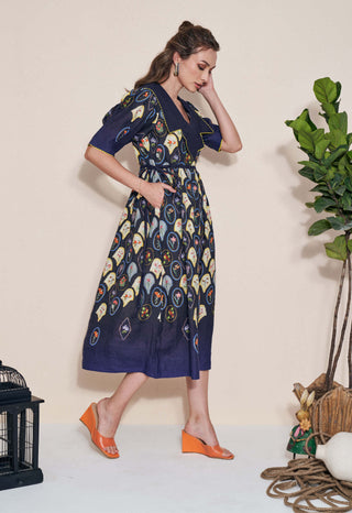 Pozruh-Stellar Jay Blue Collared Dress-INDIASPOPUP.COM