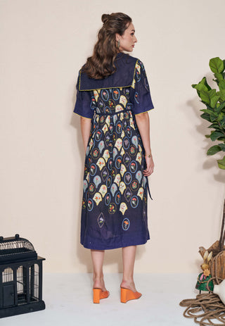 Pozruh-Stellar Jay Blue Collared Dress-INDIASPOPUP.COM