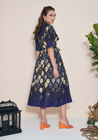 Pozruh-Stellar Jay Blue Collared Dress-INDIASPOPUP.COM