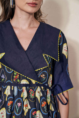 Pozruh-Stellar Jay Blue Collared Dress-INDIASPOPUP.COM