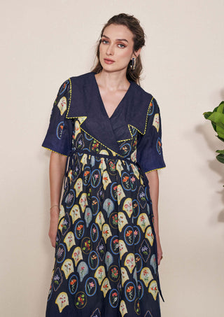 Pozruh-Stellar Jay Blue Collared Dress-INDIASPOPUP.COM