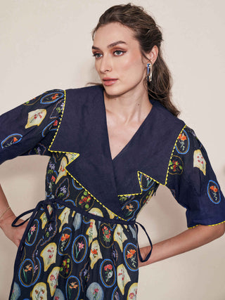 Pozruh-Stellar Jay Blue Collared Dress-INDIASPOPUP.COM