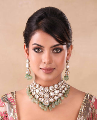 Mayuki green polki necklace set