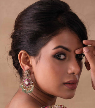 Chitrali red and green polki necklace set