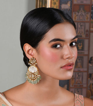 Himanshi Green Mother Of Pearl Chandbali by Preeti Mohan available on Indiaspopup.com