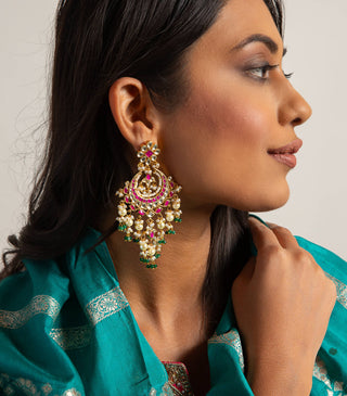 Nishi Red And Green Kundan Chandbali by Preeti Mohan available on Indiaspopup.com