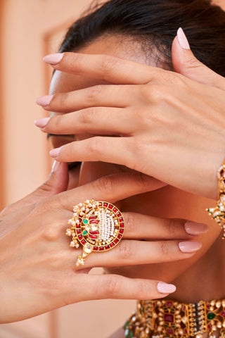 Surabhi Red And Green Ring by Preeti Mohan available on Indiaspopup.com