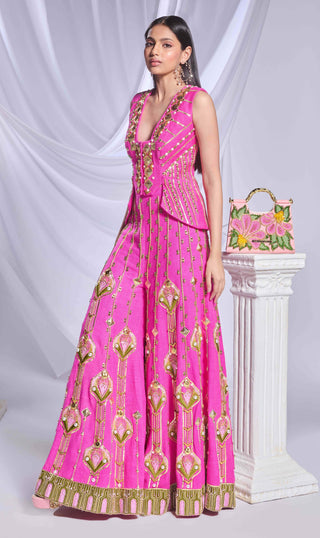 Princess Treatment Pink Flared Pant And Waistcoat by Papa Don'T Preach By Shubhika, available on Indiaspopup.com