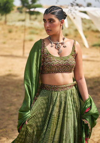 Punit Balana Kaccha Aam Bandhani Lehenga Set available on indiaspopup